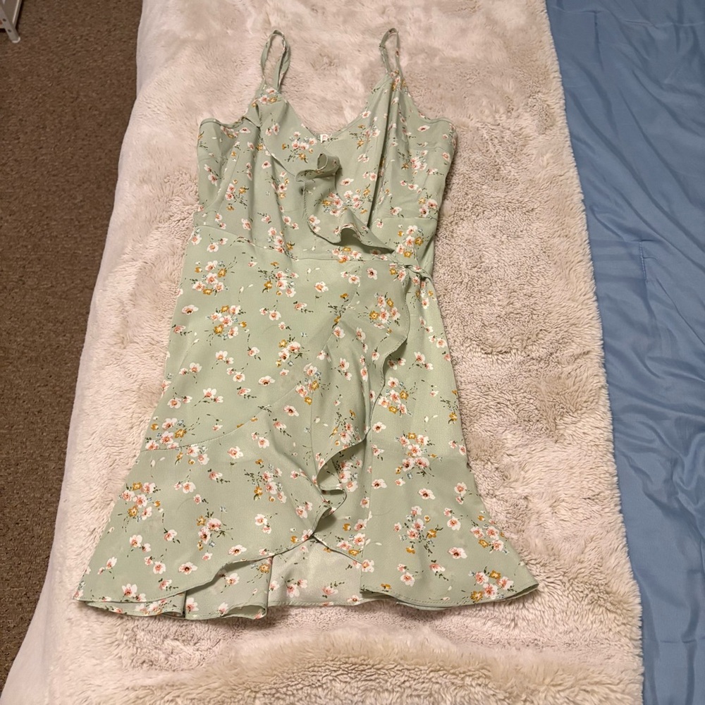 Shein green floral mini dress